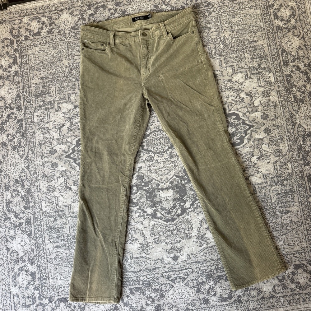 Lauren Ralph Lauren Pants Womens 10 Sage Green Corduroy Classic Straight Leg